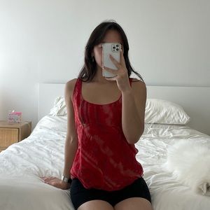 Red vintage silk tank top blouse